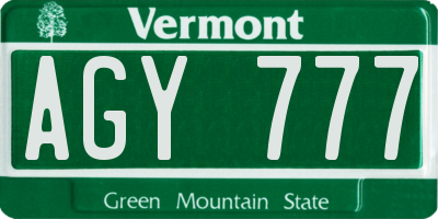 VT license plate AGY777