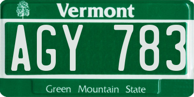 VT license plate AGY783