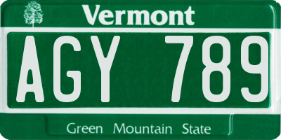 VT license plate AGY789