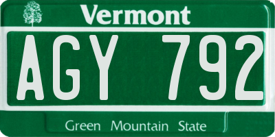 VT license plate AGY792