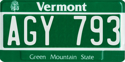 VT license plate AGY793