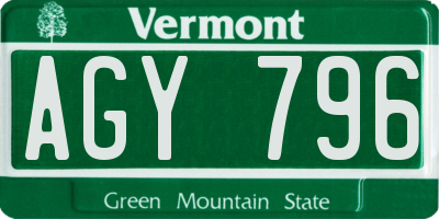 VT license plate AGY796