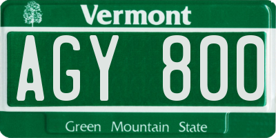 VT license plate AGY800