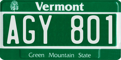 VT license plate AGY801