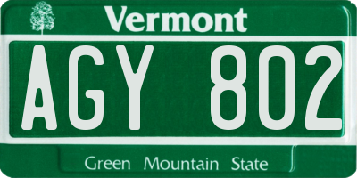 VT license plate AGY802