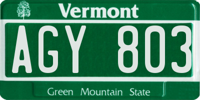 VT license plate AGY803
