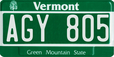 VT license plate AGY805