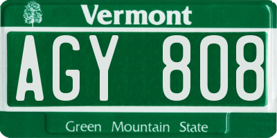 VT license plate AGY808