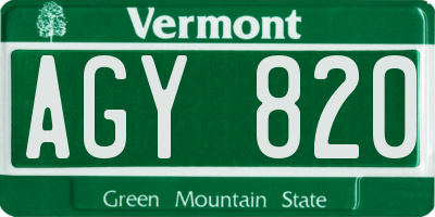 VT license plate AGY820