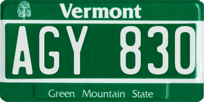 VT license plate AGY830