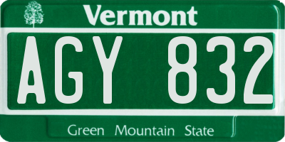 VT license plate AGY832