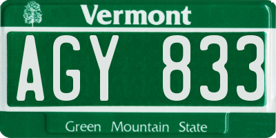 VT license plate AGY833