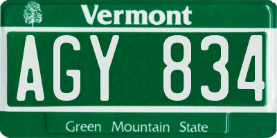 VT license plate AGY834
