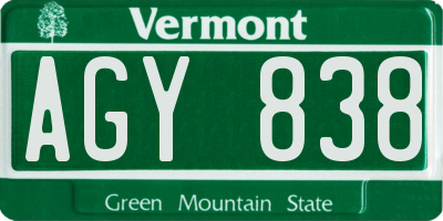 VT license plate AGY838