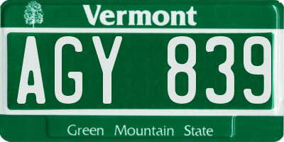 VT license plate AGY839