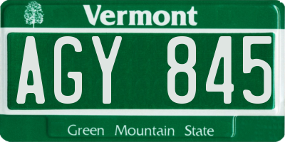 VT license plate AGY845
