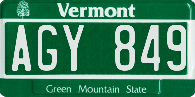 VT license plate AGY849