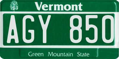 VT license plate AGY850