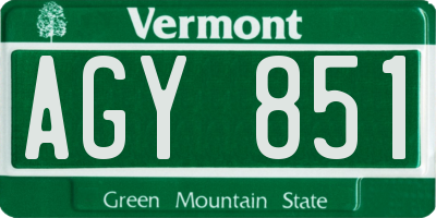 VT license plate AGY851