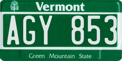 VT license plate AGY853