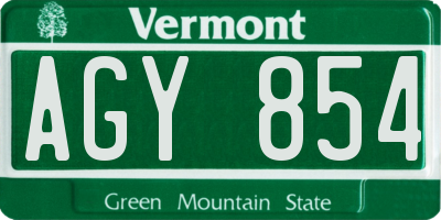 VT license plate AGY854