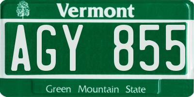 VT license plate AGY855