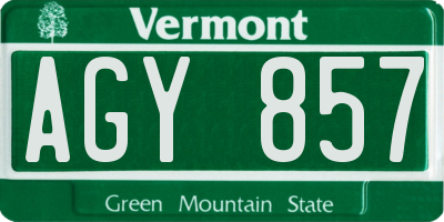 VT license plate AGY857