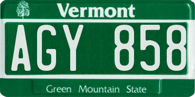 VT license plate AGY858