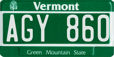 VT license plate AGY860