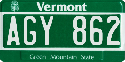 VT license plate AGY862