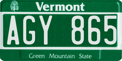 VT license plate AGY865