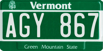VT license plate AGY867