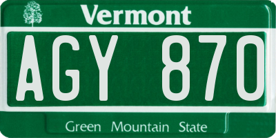 VT license plate AGY870