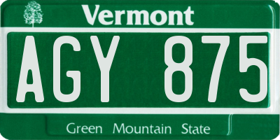 VT license plate AGY875