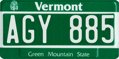 VT license plate AGY885