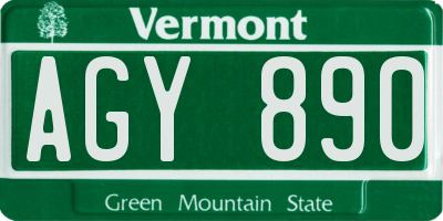 VT license plate AGY890