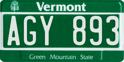 VT license plate AGY893
