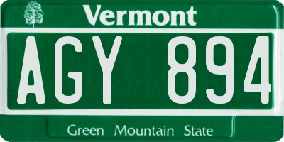 VT license plate AGY894