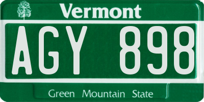 VT license plate AGY898
