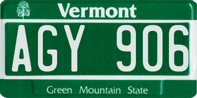 VT license plate AGY906