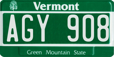 VT license plate AGY908