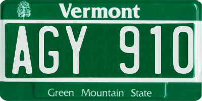 VT license plate AGY910