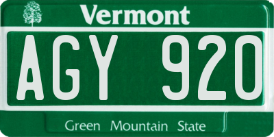 VT license plate AGY920