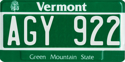 VT license plate AGY922