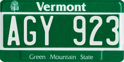 VT license plate AGY923