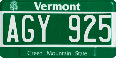 VT license plate AGY925