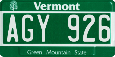 VT license plate AGY926