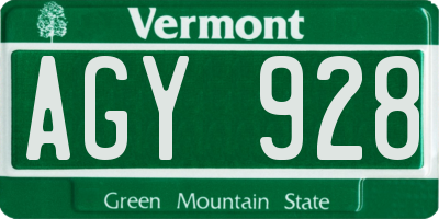VT license plate AGY928