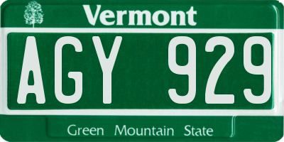 VT license plate AGY929