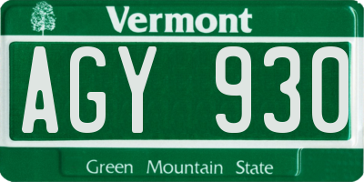 VT license plate AGY930